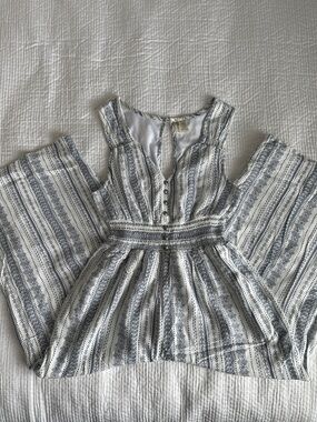 Boho Print Striped Sleeveless Jumpsuit with Pockets Wide Leg - White & Navy